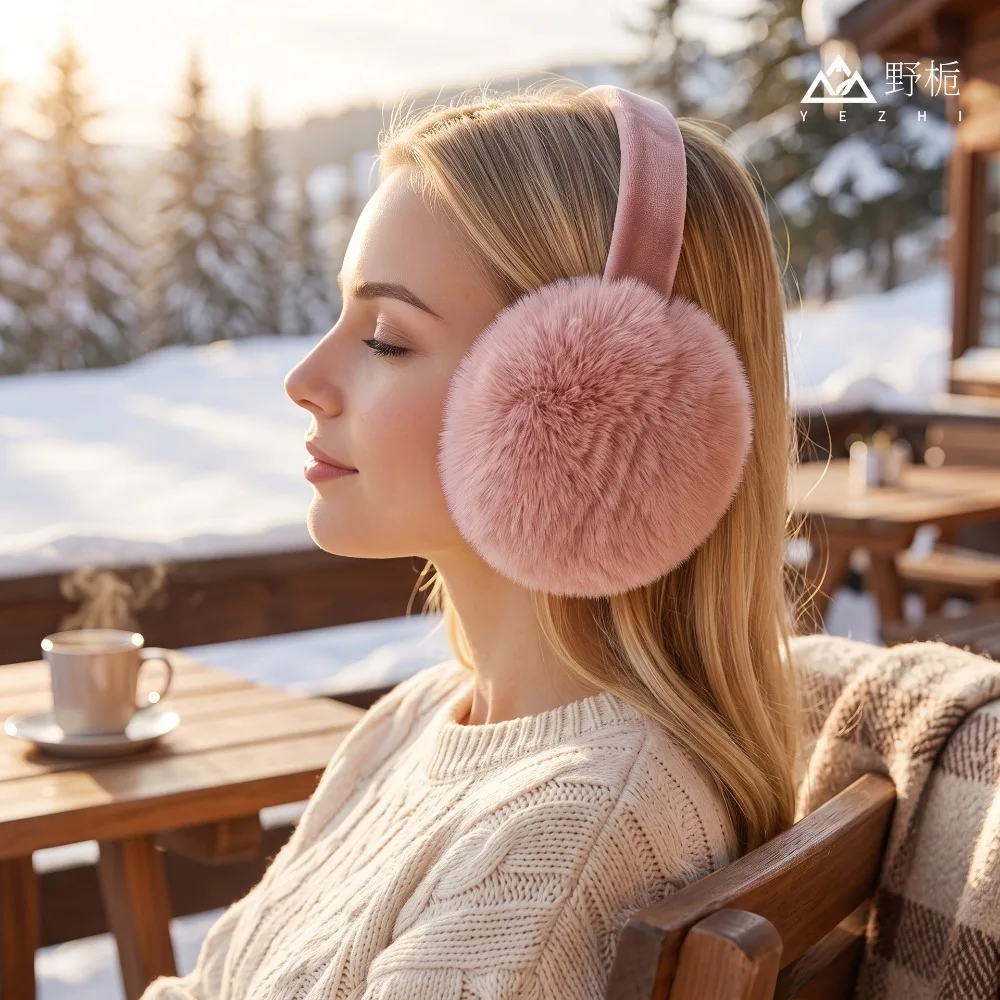 Winter Plush Ear Muffs for Women Men Foldable Portable Warm Ear Protectors Cute Furry Earbags for Cycling Outdoor Cold Weather
