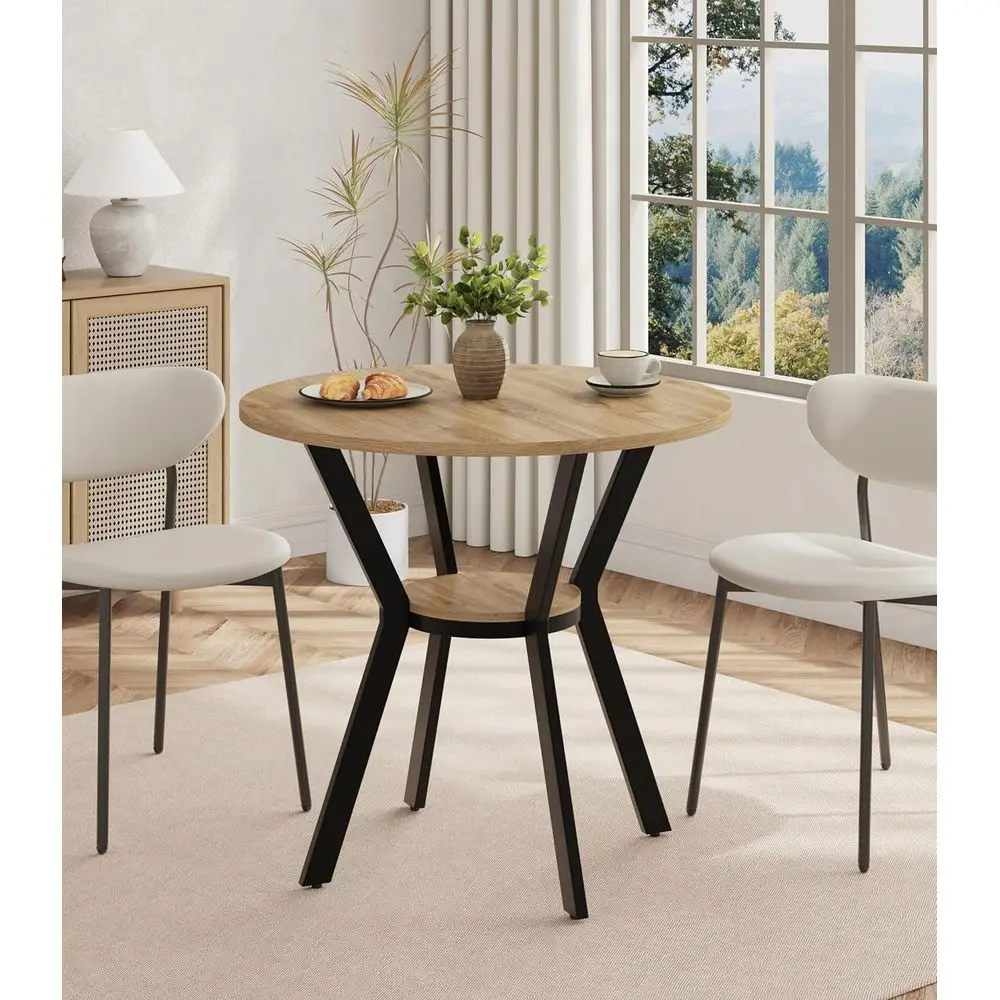 

Круглые кухонные столы на 2-4 человека, маленькие обеденные столы диаметром 31,5 дюйма с местом для хранения, деревянный круглый обеденный стол в деревенском стиле с металлическими ножками, в стиле амбар.