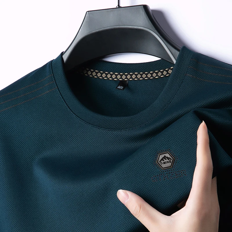 تي شيرت رجالي من الحرير الجليدي ، علامة تجارية راقة ، مطبوع ، عمل ، كاجوال ، بدون أثر ، جيد التهوية ، رقبة دائرية ، ملابس رجالية ، صيف ، حار ، جديد ، ساخن ،