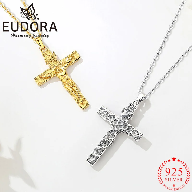 يودورا الصليب الصليب قلادة 925 فضة مطلي 18K الذهب يسوع تميمة قلادة الروحية مجوهرات هدية للرجال والنساء #1