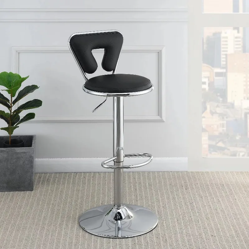 Adjustable Bar Stool Gas Lift Chair Artificial Leather Chrome Bottom Metal Frame Modern Fashion Chair