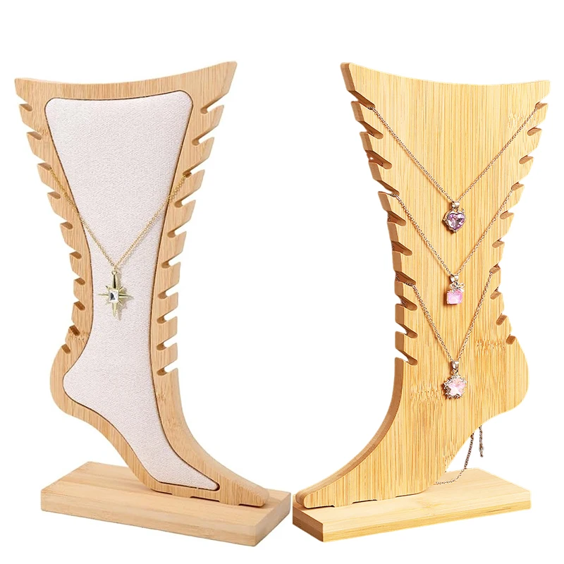 Foot Shaped Anklet Display Stand Bamboo Wooden Necklace Holder Display Storage Showcase Stand for Ankle Jewellery Display