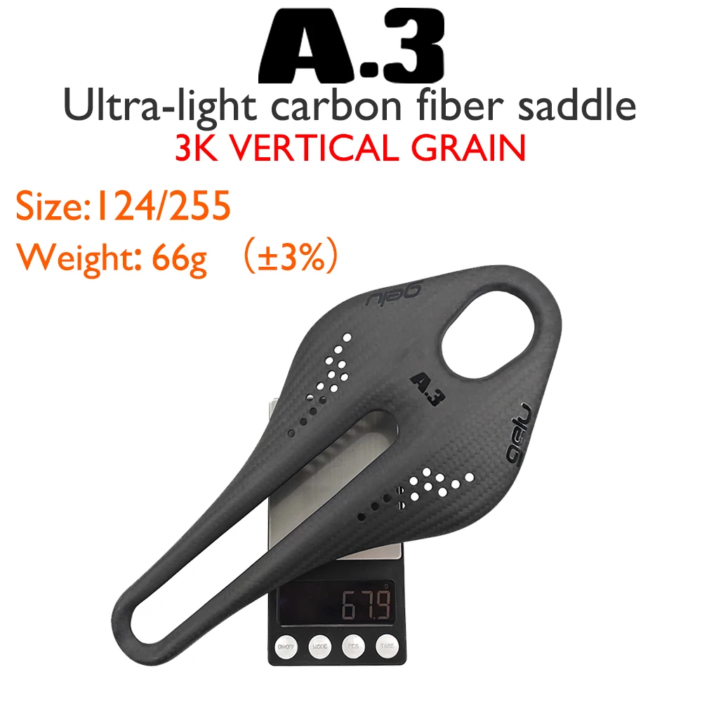 Carbon Saddle for Road and Mountain Bike, Front Seat Cushion, Bicycle Parts, Cycling Accessories, Gravel Road MTB, 255*124mm