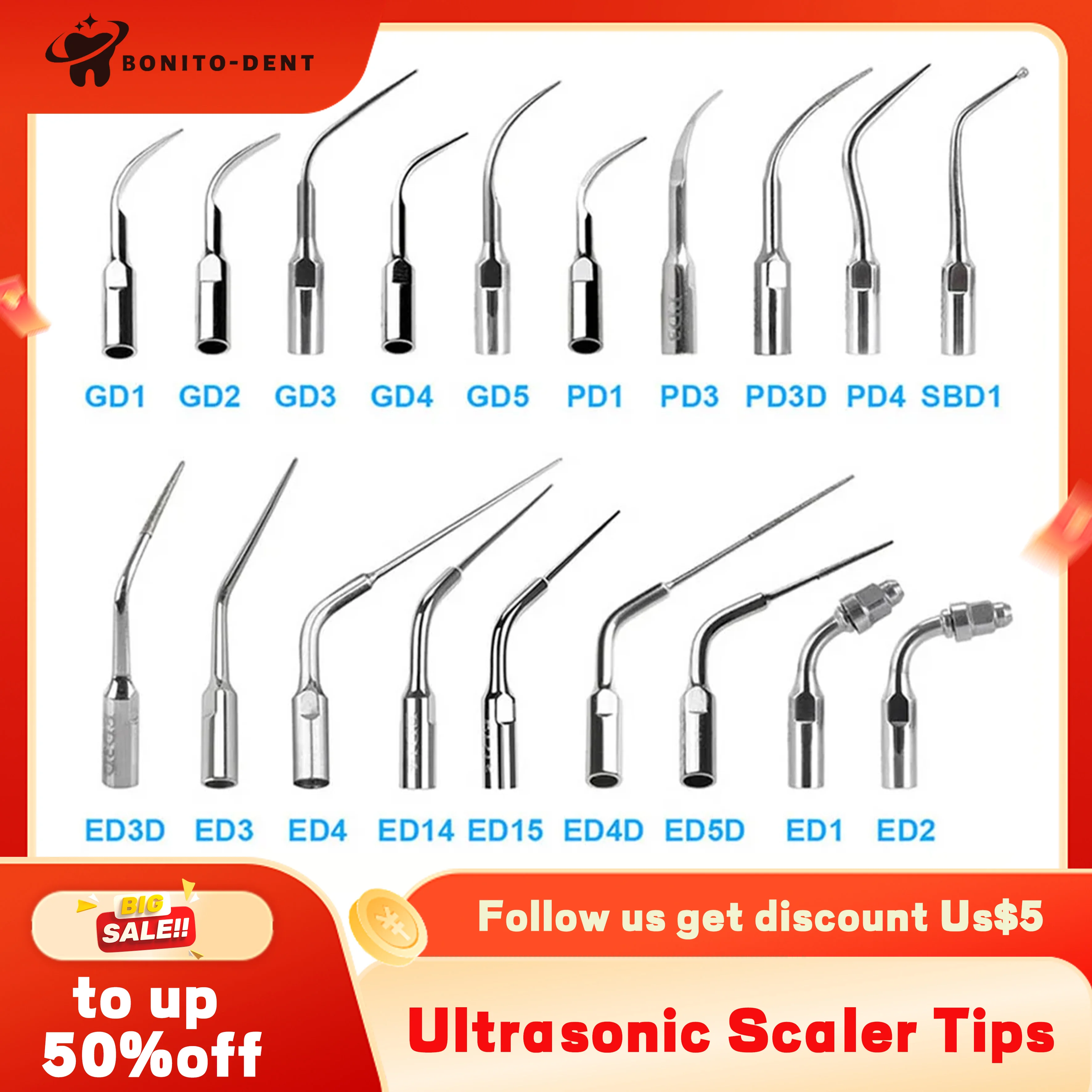 1pc Dental Ultrasonic Scaler Tip Scaling Periodontics Endodontics GD PD ED Tip Fit for SATELEC DTE NSK Ultrasonic Scaler Steel