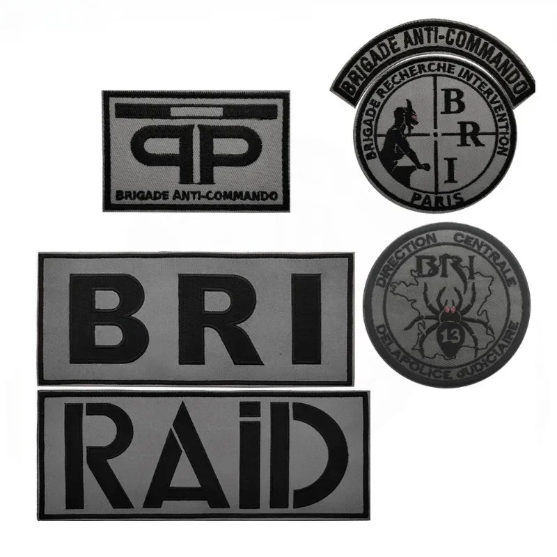 French BRI Anti Assault Team Patches Embroidered Hook and Loop Military Fan Morale Badge Tactical Armband Stickers on Backpack