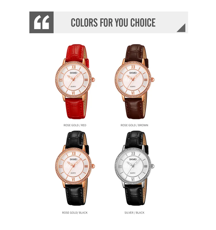 SKMEI موضة ساعة نسائية فاخرة كوارتز ساعات المعصم للنساء هدايا ماركة جلدية السيدات ساعات ذهبية وردية Reloj Para Mujer