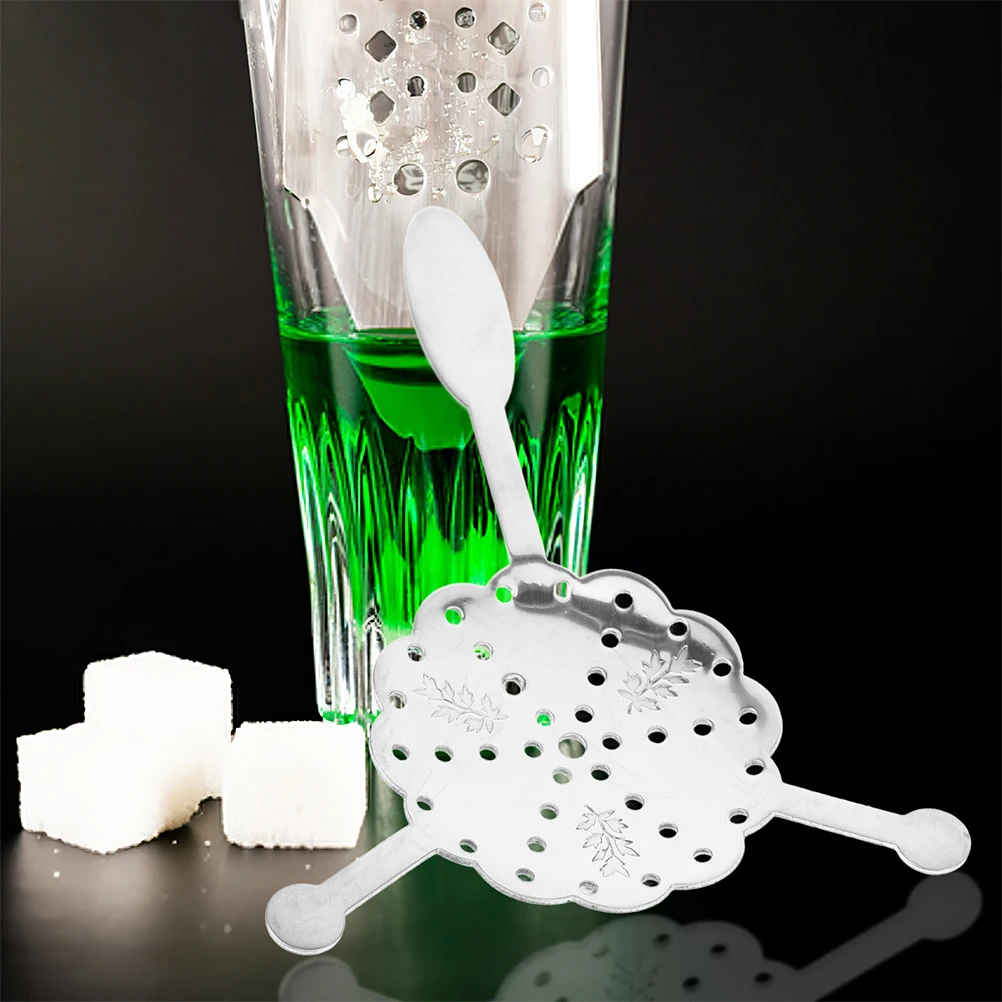 

2pcs Stainless Steel Absinthe Spoon Mesh Strainer Iced Tea Spoon Reusable Coffee Stirrers Wormwood Serving Set
