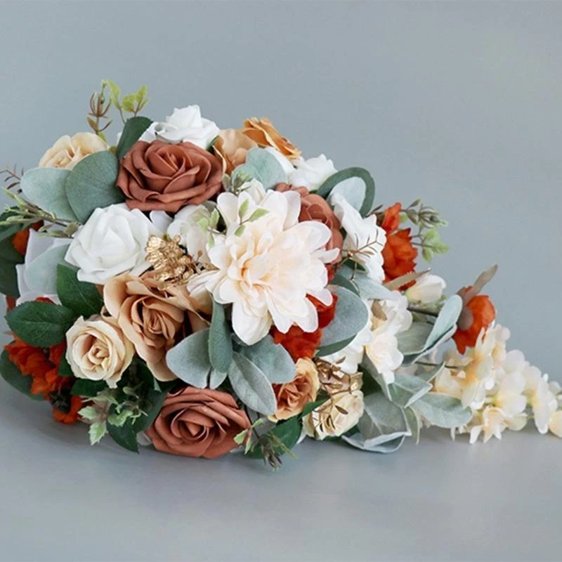 20 Inch Artificial Bridal Bouquet for Proposal Wedding Ceremony and Anniversary (Rose Bouquet-Waterfall) 15UB