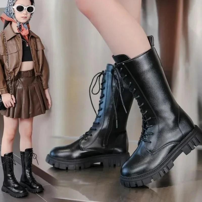 

Hot Selling British Style Girl Boot Winter New Style Women Boots Child Autumn High Boot Velvet Princess Boot Child Knight Boots