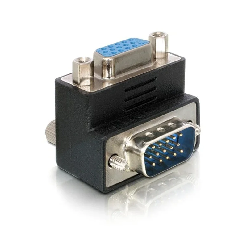 90 Degree Angle VGA Male to VGA Female Adapter DB15 Male to Female Right Angle Connector VGA L-Shaped Angle Extender,