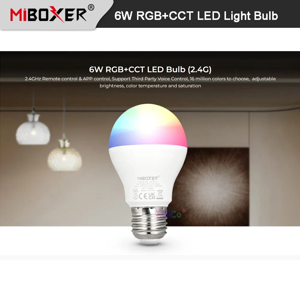 10pcs Miboxer 6W RGB CCT LED Light Blub FUT014 E27 Smart Spotlight Lamp 2.4G RF Remote/ APP/ Voice control AC110~220V