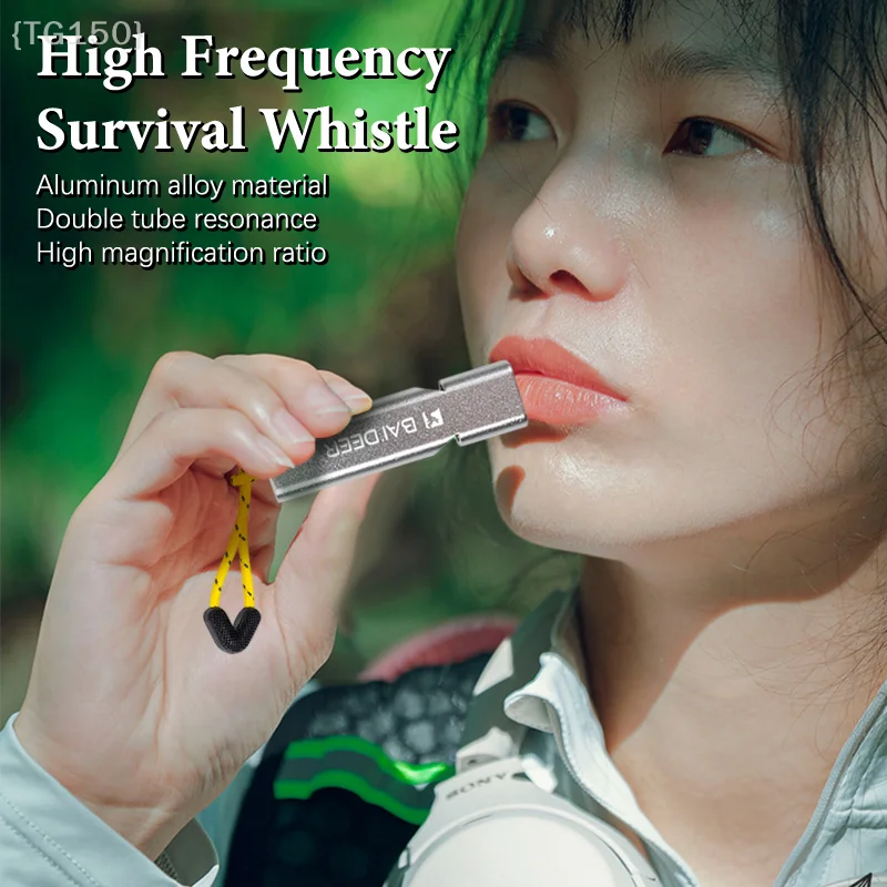1 Pcs Multifunction Survival Whistle, Aluminum Alloy Double Pipe Keychain With Rope For Outdoor Emergency