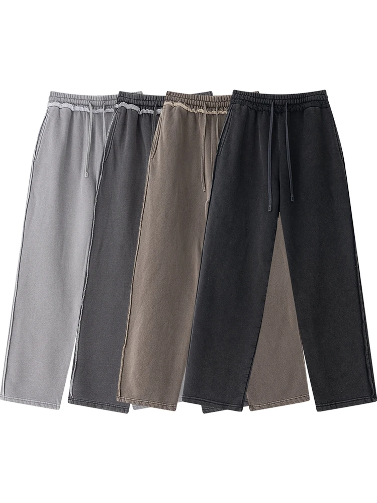 

Тяжелые осенне-зимние спортивные штаны с манжетами на подкладке, винтажные повседневные спортивные мужские и женские прямые брюки