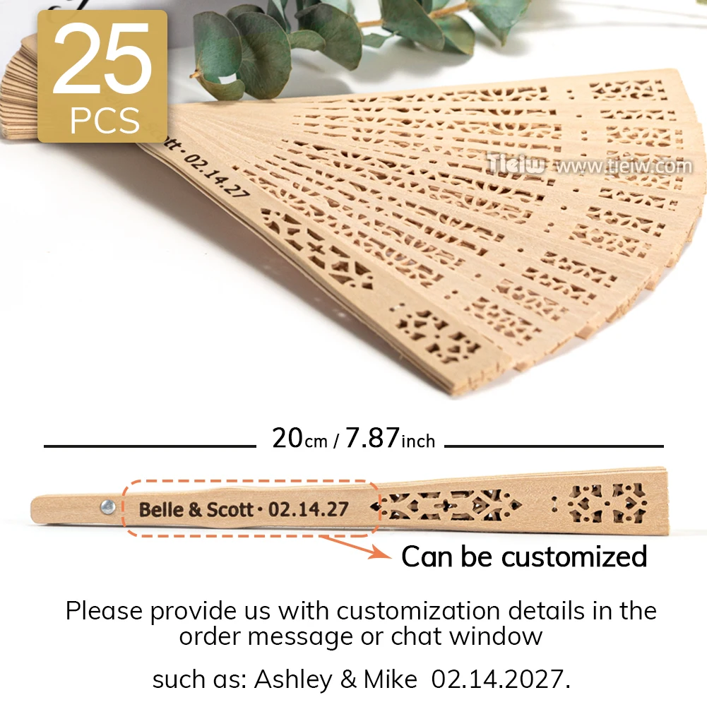 Custom Wedding Fans-Hand Fan For Bridal Shower Beach And Summer Wedding Favors-Personalized Rustic And Elegant Wooden Fan image 3