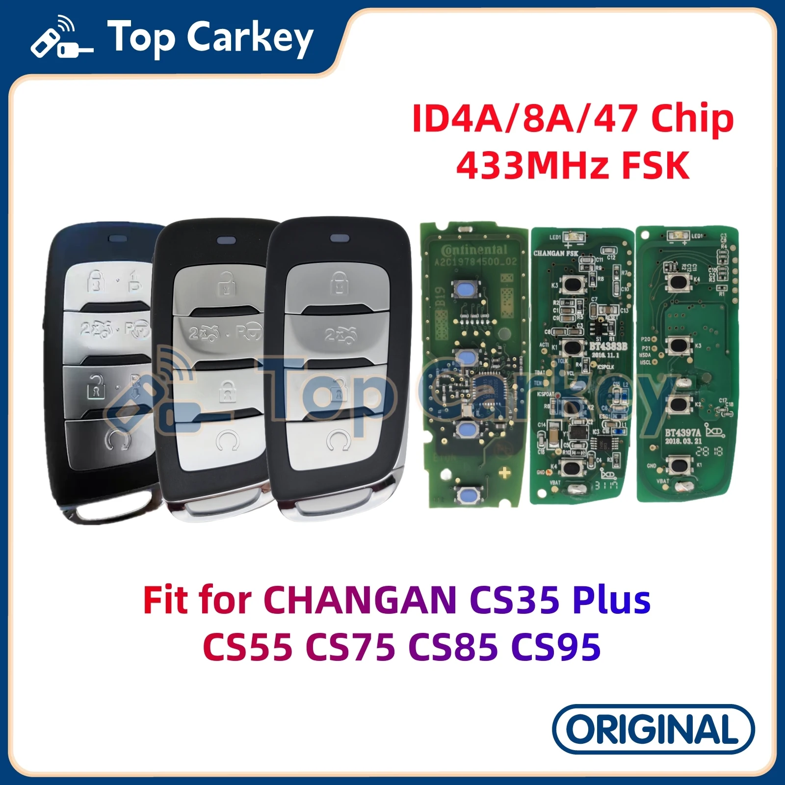 

TopCarkey Original OEM Remote Key Fob ID4A/8A/47 Chip 433MHz for CHANGAN CS35 Plus CS55 CS75 CS85 CS95