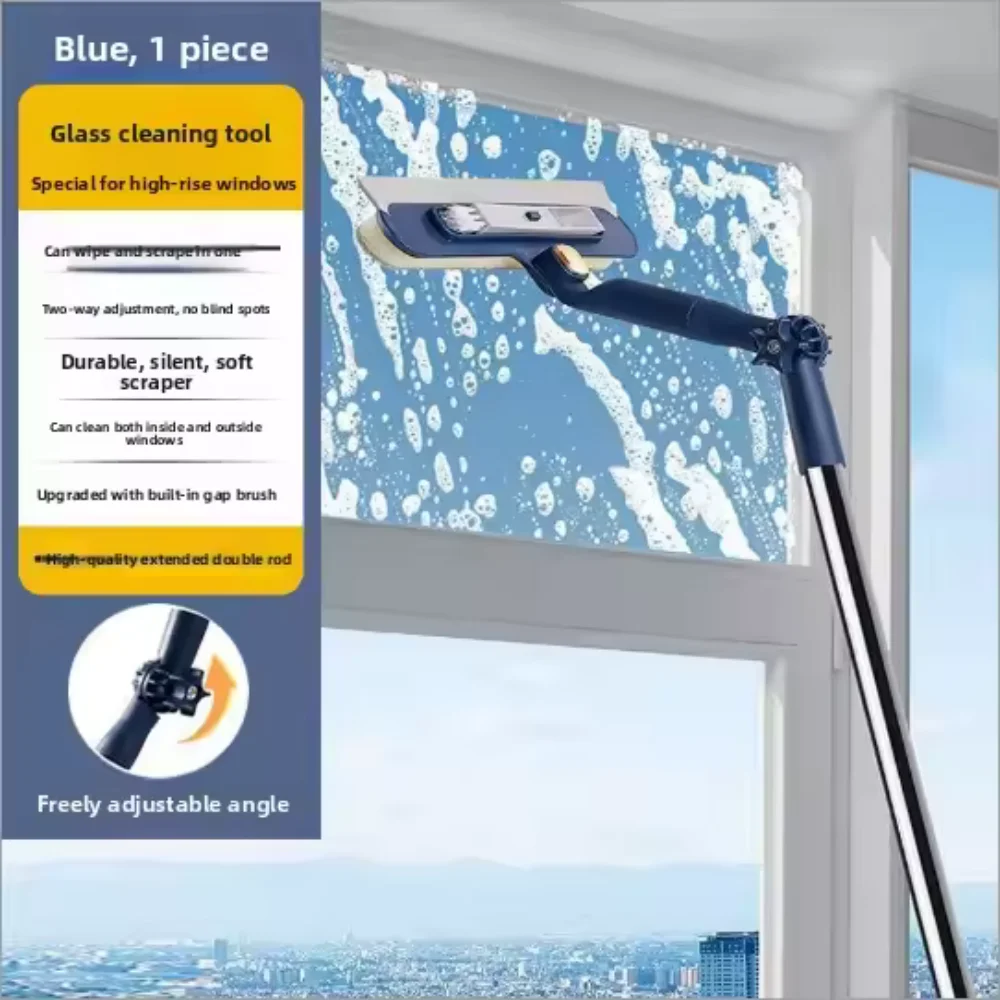 Fensterreinigungswerkzeug mit Schaber und Mikrofaserkopf, 2-in-1-Multifunktions-Glasreiniger, Rakel 180 °   Drehbarer Kopf für Zuhause