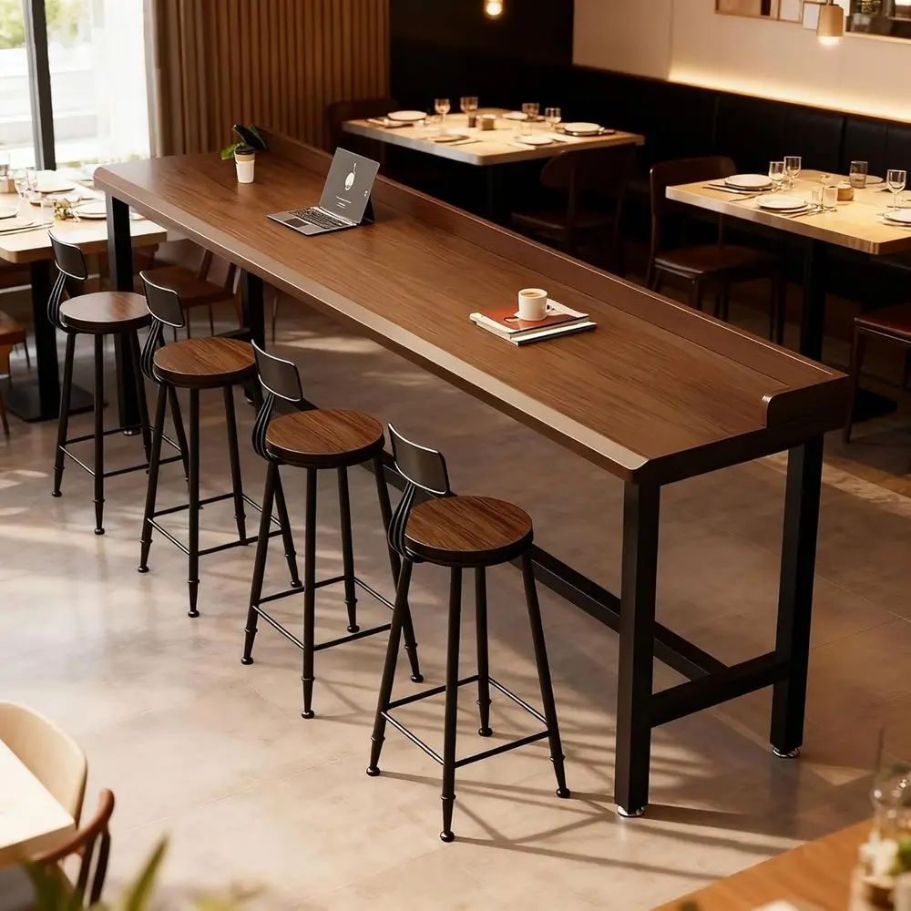 

Solid Wood High Top Bar Table, Metal Frame, Ideal for Kitchen, Living Room, or Coffee Shop in Small Spaces