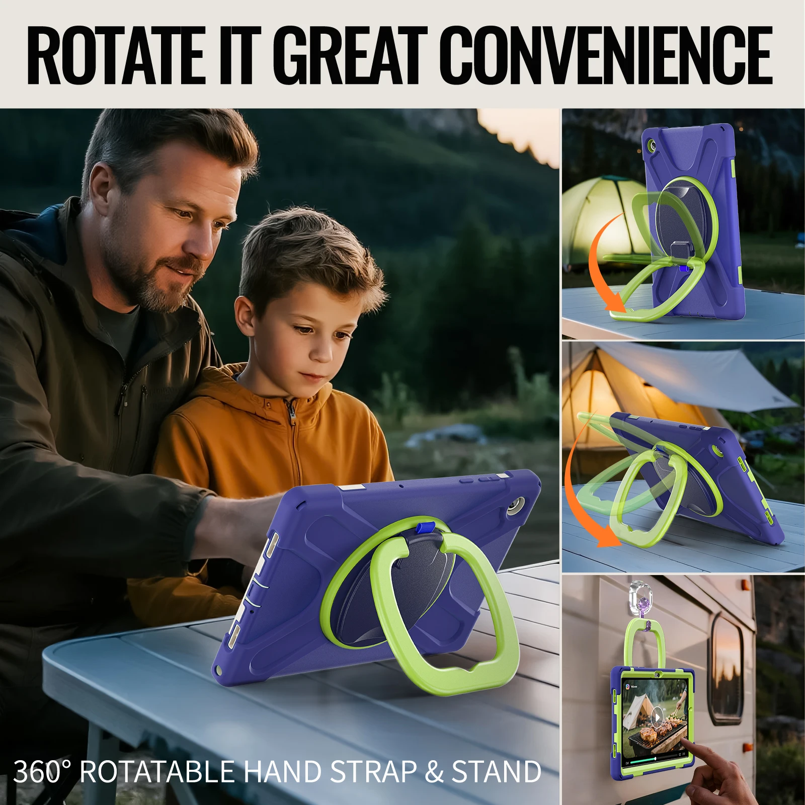 

Чехол-подставка с ручкой для Samsung Galaxy Tab A11 Plus 2025 11 дюймов SM-X230 X236B, вращающийся на 360°, с ремнем для ношения на плече, ударопрочный