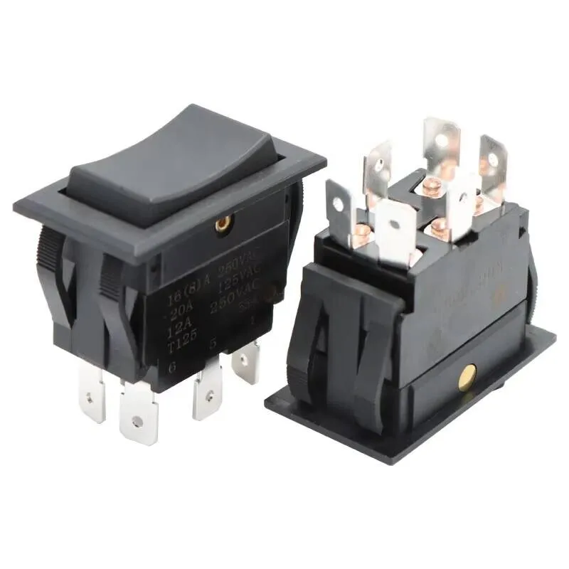 16A 250VAC KCD4 Auto For Car Electric 230V 6 Pin Rocker Switch With 3 Positions Black Plastic Snap-On Off-On IP40