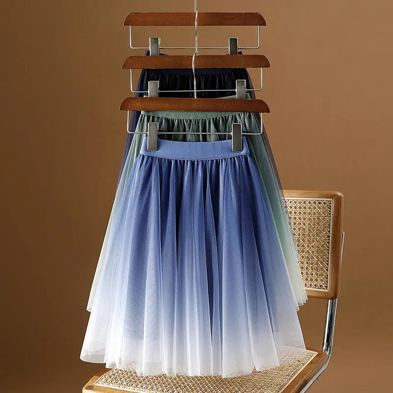 2024 Elegant Fashion Harajuku Slim Fit Female Clothes Loose Casual Sweat All Match A-line Skirt High Waist Gradient Short Skirt