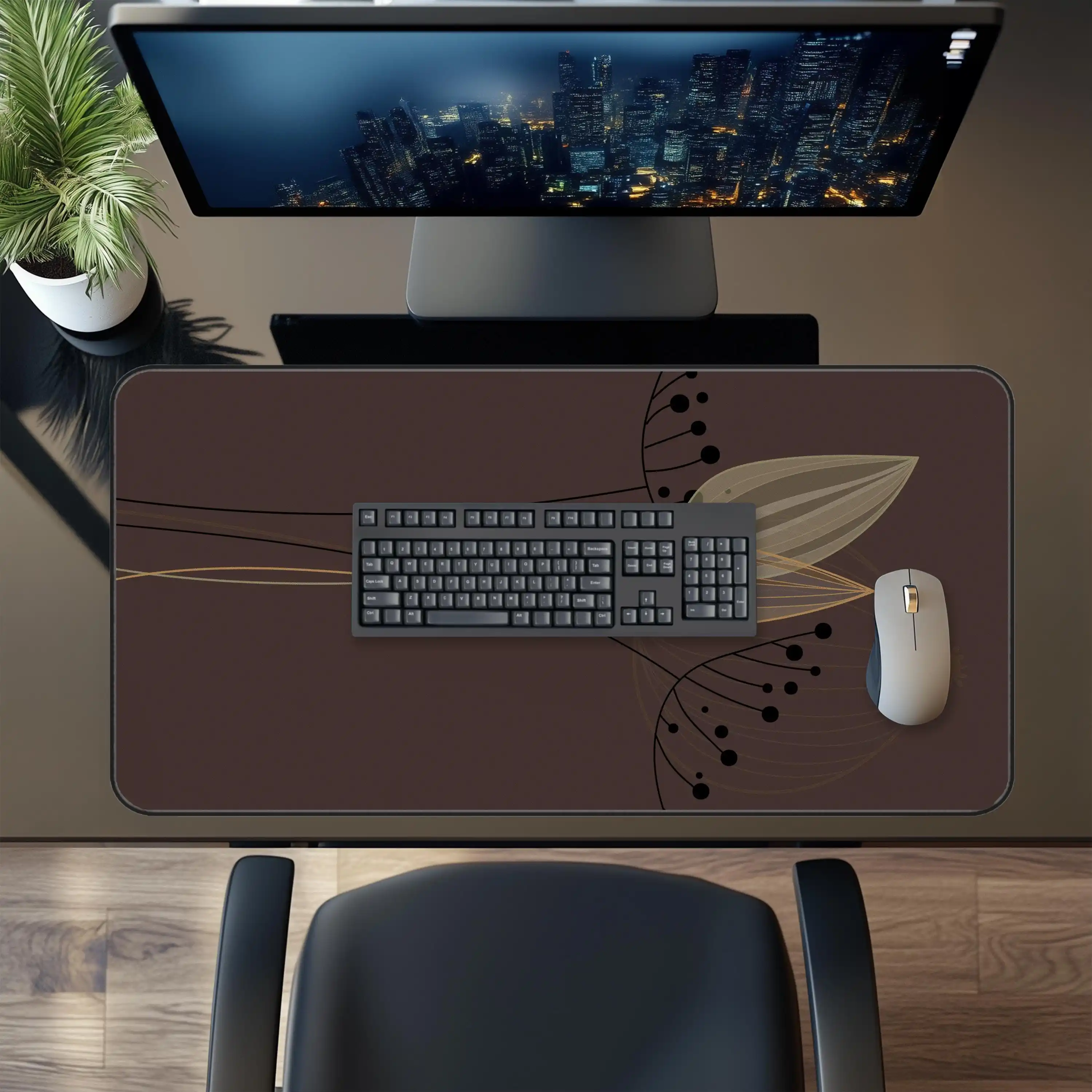 Brown Plant Pattern Table Mat,unique Mouse Pad, Rustic Style Desk Mat,deskmat Gift,natural and Simple Seed Head and Leaf Pattern