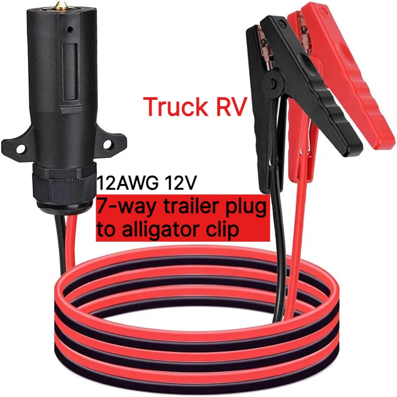 Truck RV Quick Trailer Connection Cable 10AWG 12V 7-Pin Trailer Plug Adapter Wire with Battery Alligator Clips