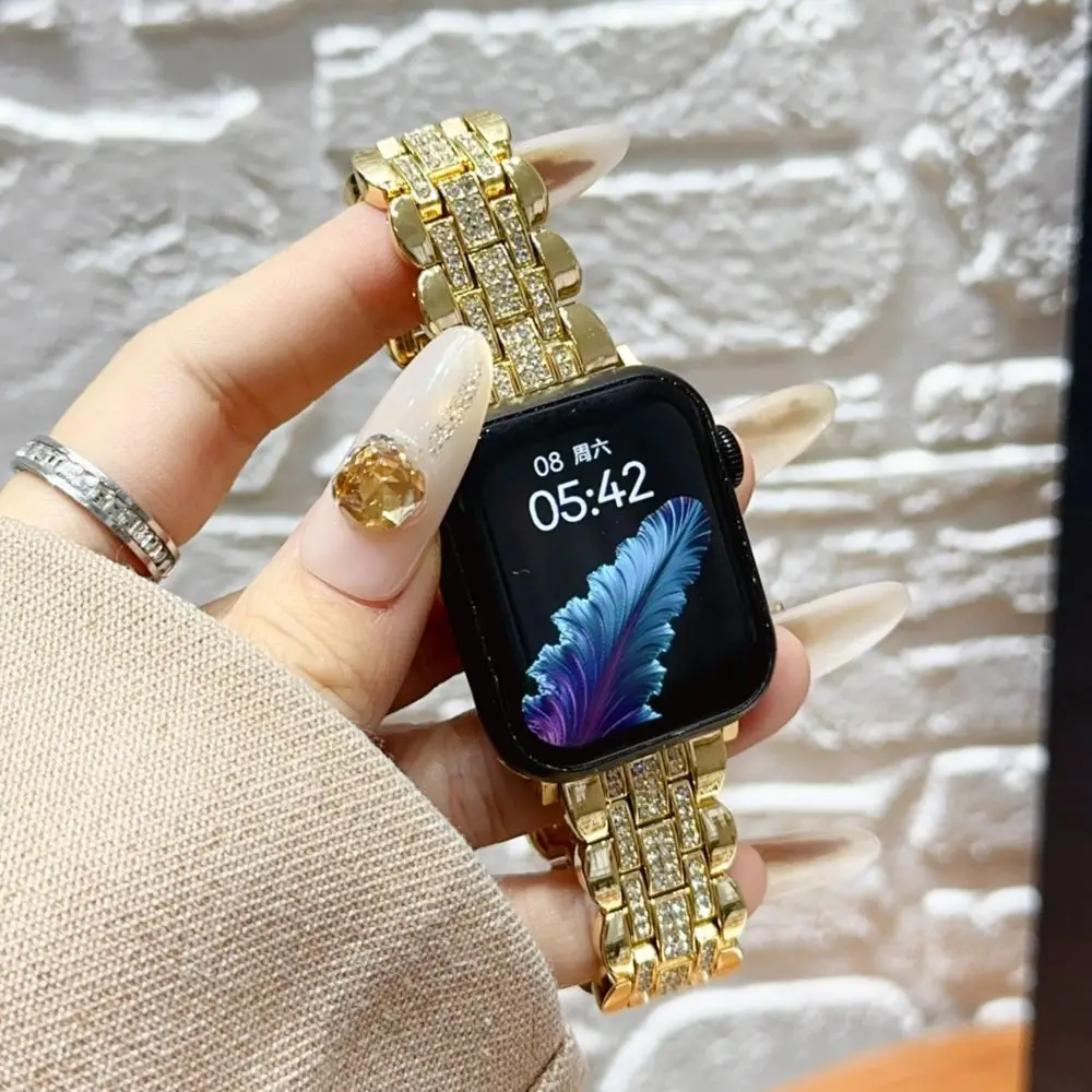 

Ремешки для Apple Watch с бриллиантами, 41, 40, 46, 42 мм, женские, роскошные, металлические браслеты для iWatch Ultra S11, 10, 9, 8, 7, 6, SE, 5, 38, 45, 44 мм
