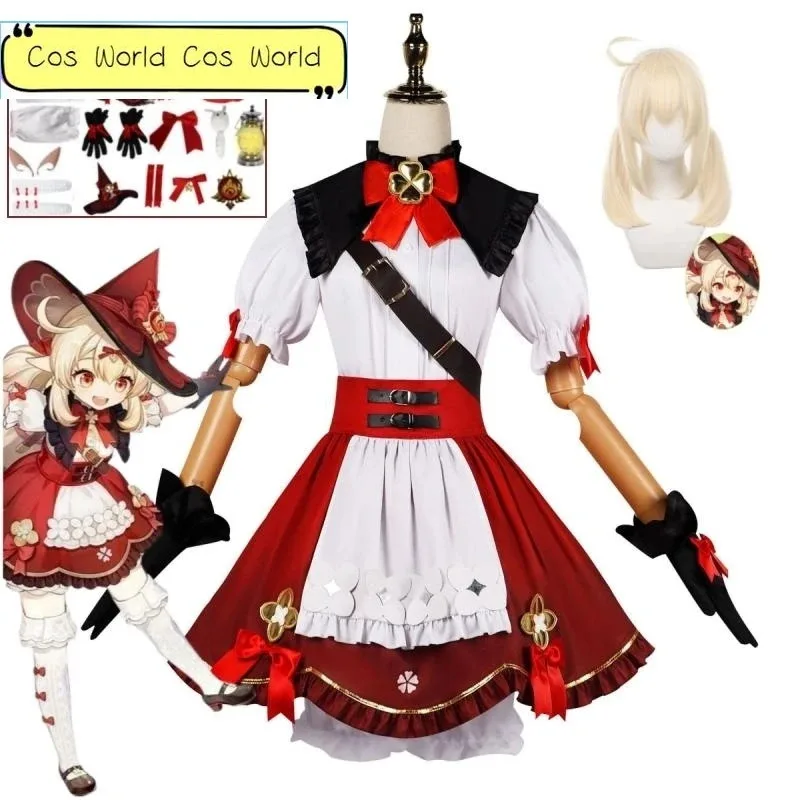 Genshin Impact Witch Klee Sorceress Cosplay Abito carino Klee Piccola strega Nuovo set Spettacolo anime per bambini/donne di Halloween