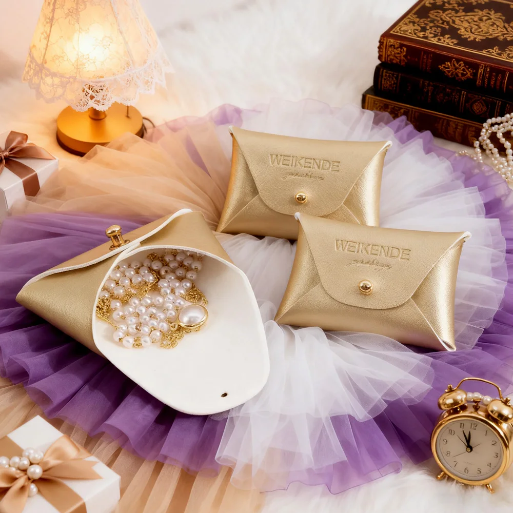 

100Pcs 7x5cm 10x7cm Pu Leather Rivet Snap Jewelry Bag Necklace Ring Necklace Storage Packaging Bag Bracelet Jewellry Gift Pouch