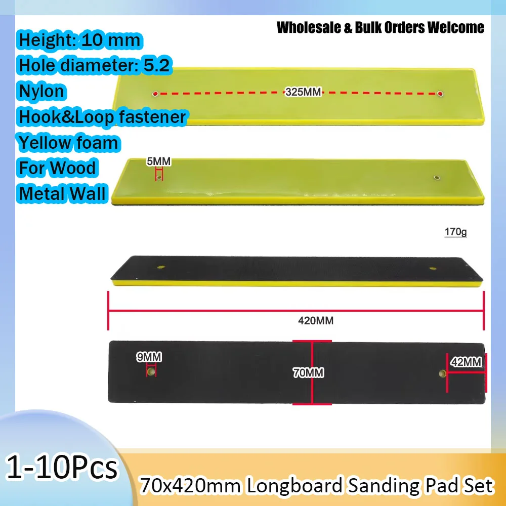 1-10Pcs 70x420mm Hook&Loop Sanding Pad Long Board Backing Pad for Automotive Body Filler Hand Sanding Block for Orbital Sander