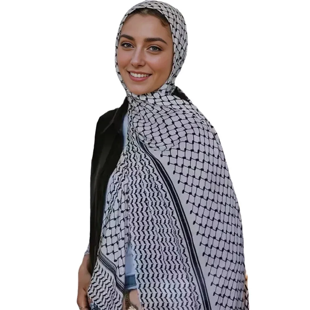 Breathable Bubble Chiffon Hijab Vintage Printe Long Scarf Geometric Pattern Head Wrap For Women Lightweight Thin Soft Cozy Shawl