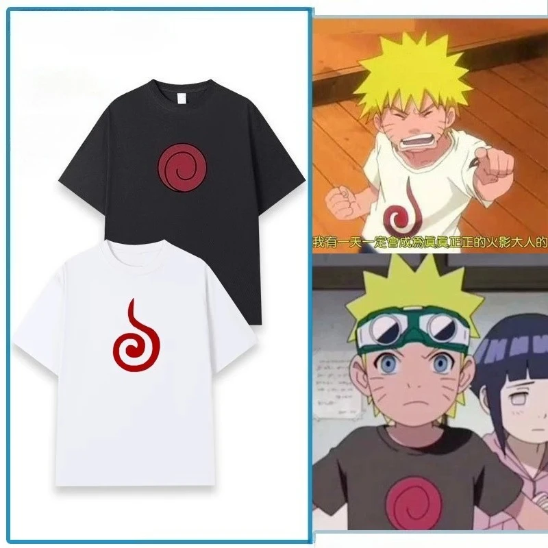 Naruto Uzumaki Swirl Logo T-Shirt für Männer, Frauen, Kinder, übergroßes Anime-T-Shirt aus Baumwolle, Harajuku Streetwear Sommer-Kurzarmshirt