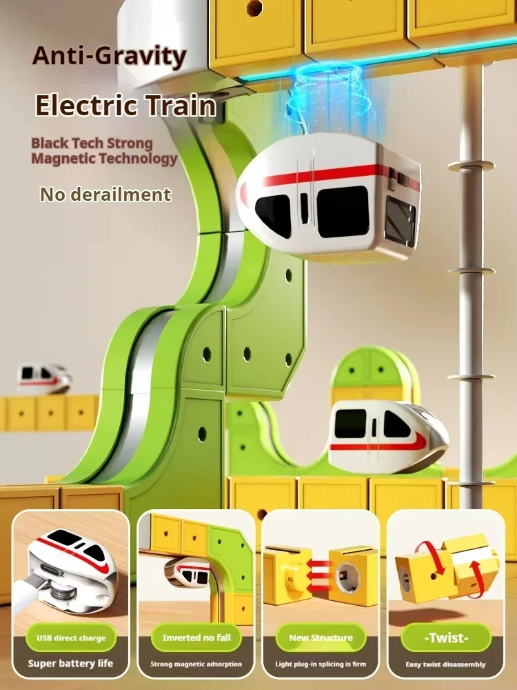 Zabawka kolejka magnetyczna z możliwością zmiany układu torów, szybka, dla chłopców i dziewczynek, edukacyjna, do samodzielnego montażu, pojazd na torach, prezent (bez zdalnego sterowania).