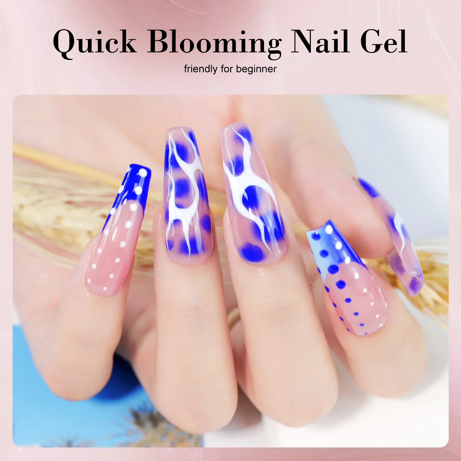 LIMEGIRL Blooming Gel 15ml Przezroczysty lakier hybrydowy UV LED Blossom Gel do efektu rozprzestrzeniania się Marmur Kamień Naturalny Akwarela Kwiatowy Wzór DIY