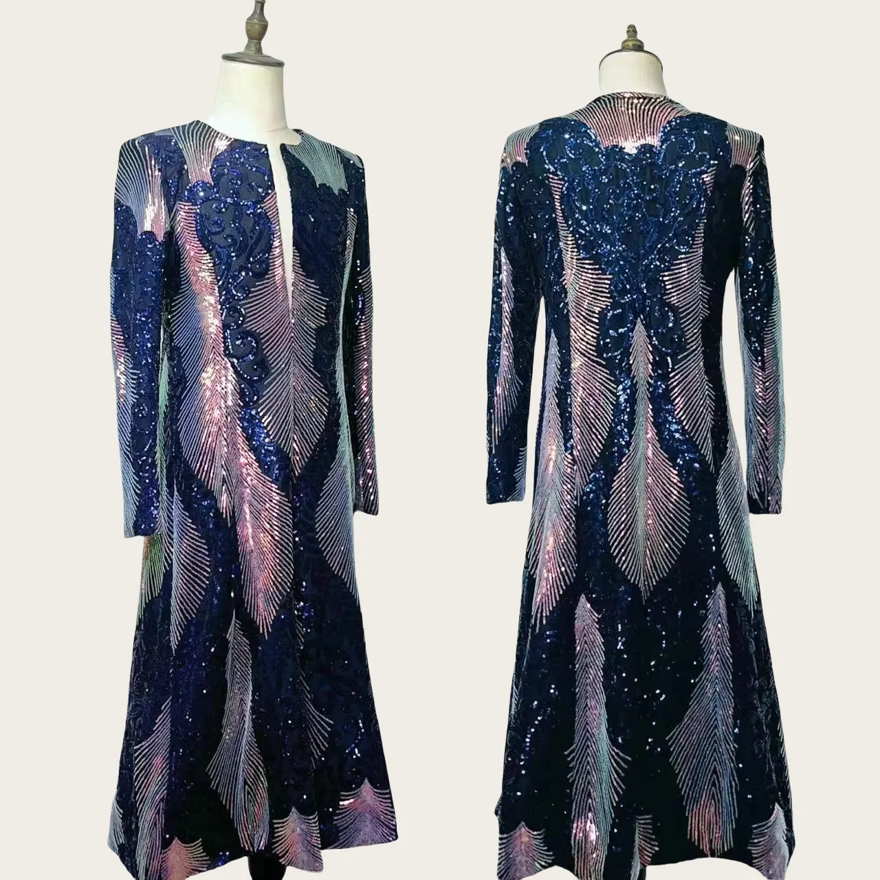 Chaqueta larga bordada con lentejuelas a la moda para hombre, club nocturno, cantante, DJ, Stgae Show, abrigo de actuación, traje de baile para hombre