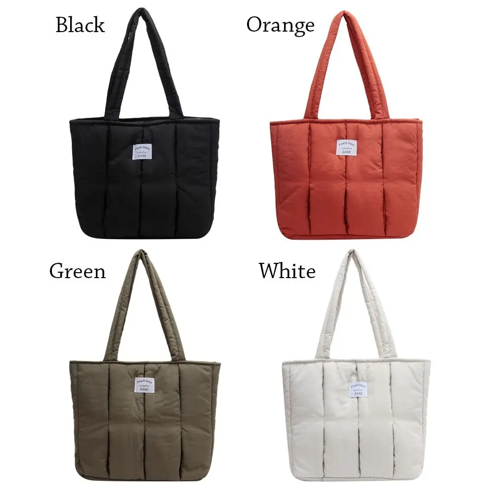 Fashion Women Girls Large Capacity Tote Bags Cotton Padded Shoulder Bag Casual Stripe Handbags