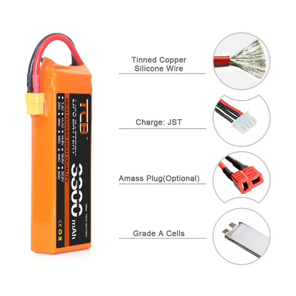 Nowy TCB bateria Lipo 2S 3S 4S 6S 1500mah 2600mah 3300mah 5000mah 6000mah 4000mah 7.4V 11.1V 14.8V 22.2V T XT60 części do zdalnego sterowania