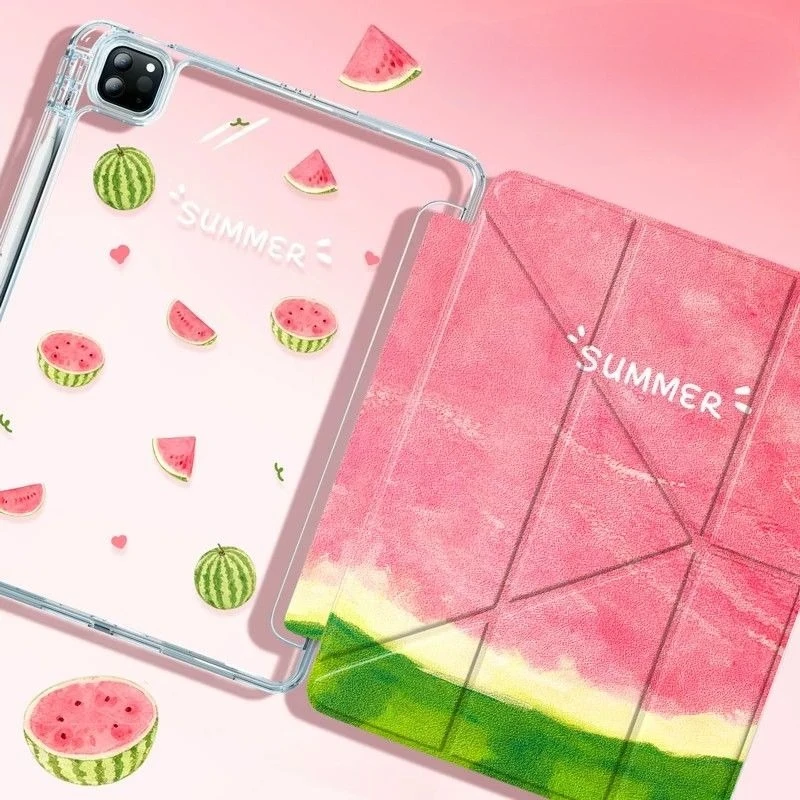 Summer Melon Y-Shape 3 Fold Protective Case for IPad Air 6 Case IPad 10th Gen Air 4/5th 10.9 Pro11 2nd 3rd 4th IPad 10.2 7/8/9th