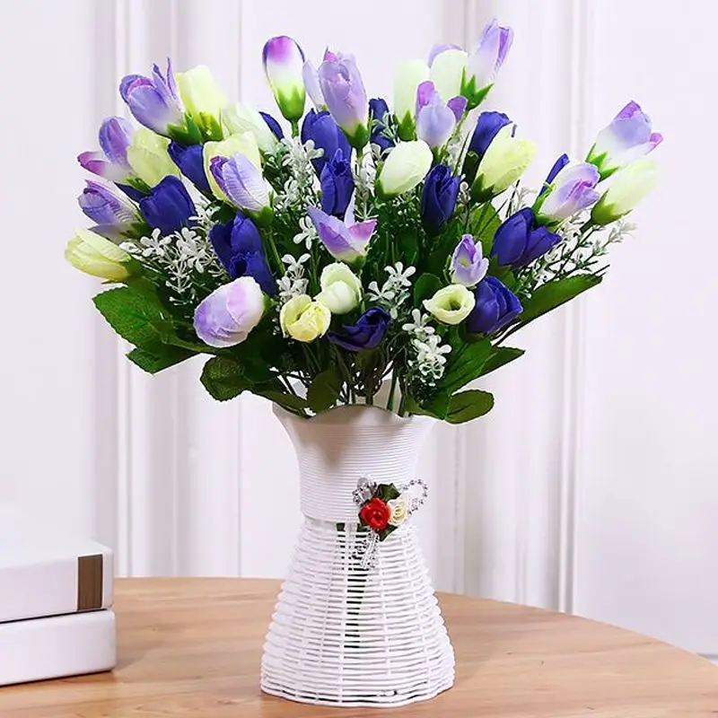 

Tulip rose fake flower simulation bouquet decoration room decoration indoor plastic flower potted plant living room ornament