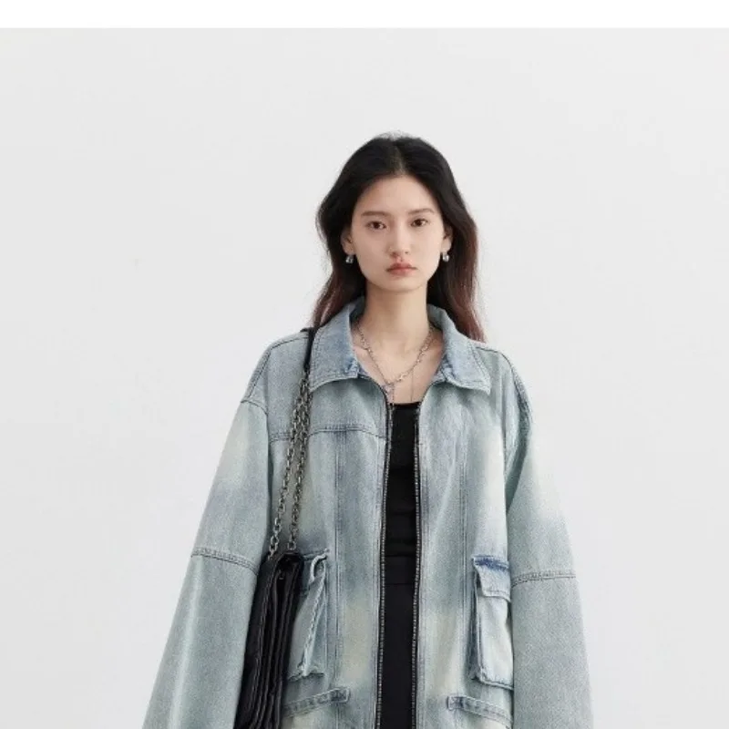 Women's Spring Autumn Tops Coat Cowboy Washed Old Long Sleeve Vintage Simple Comfortable Casual Designed Niche Versatile Skinny