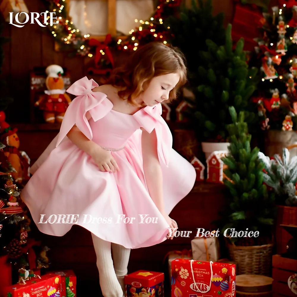 LORIE Girl Peony  Back Bow Off Shoulder A-Line Straight Tutu Tulle Party Rose Flower Girl Dress Csustomized Flowers Girls Dress