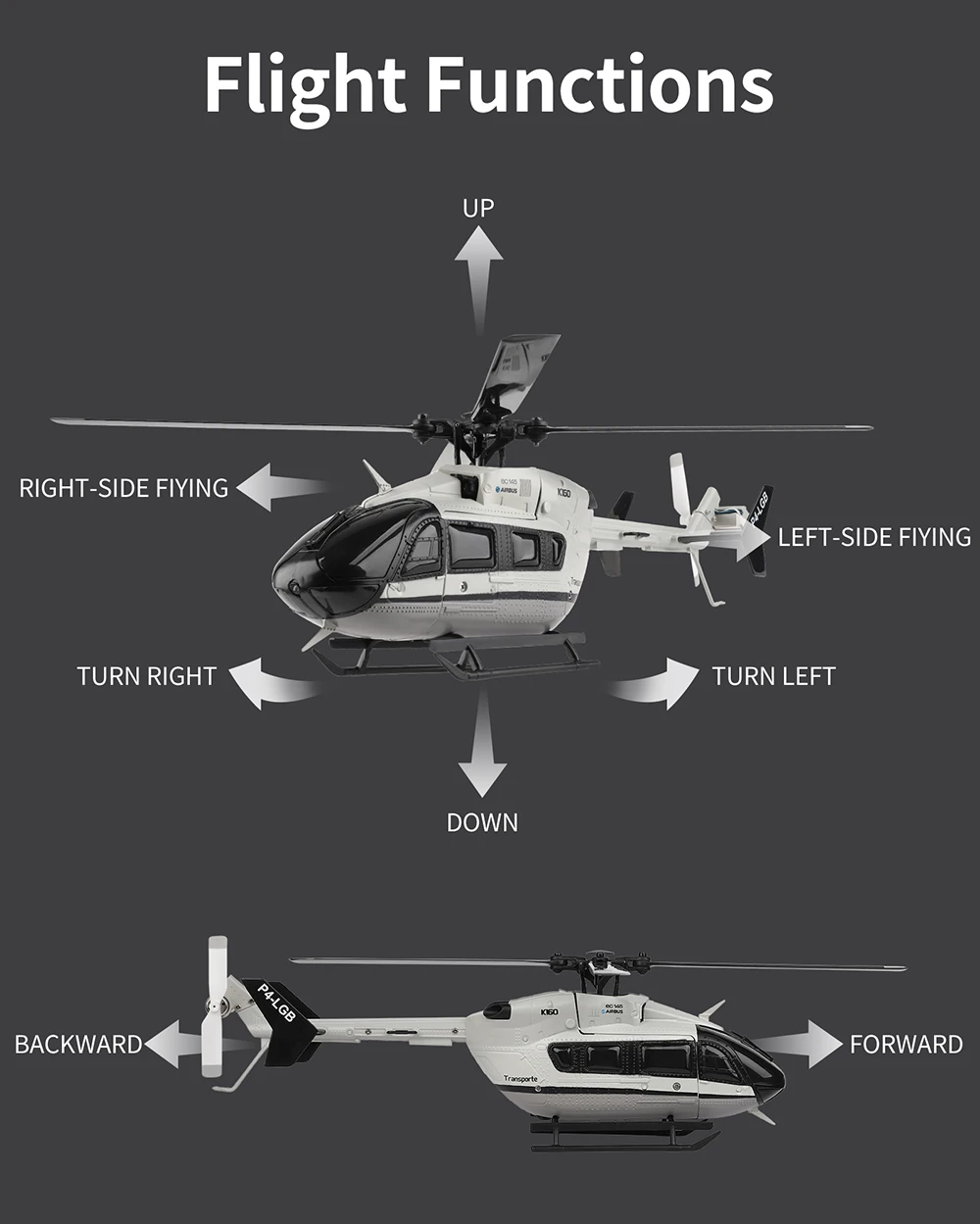 

New WLToys RC Helicopter K160 Four Blades Brushless Motor Airplane 2.4GHz 4 Channels 6-axis Gyro Remote Control EC-145 Model
