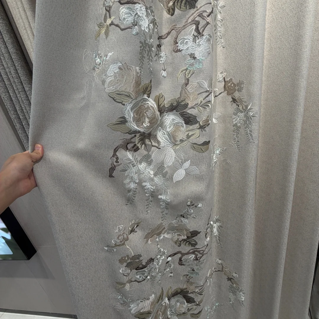 Vintage Rose Floral Embroidered Curtain,Textured Woven Drapes,Retro Botanical Window Curtains for Living Room Bedroom Home Decor