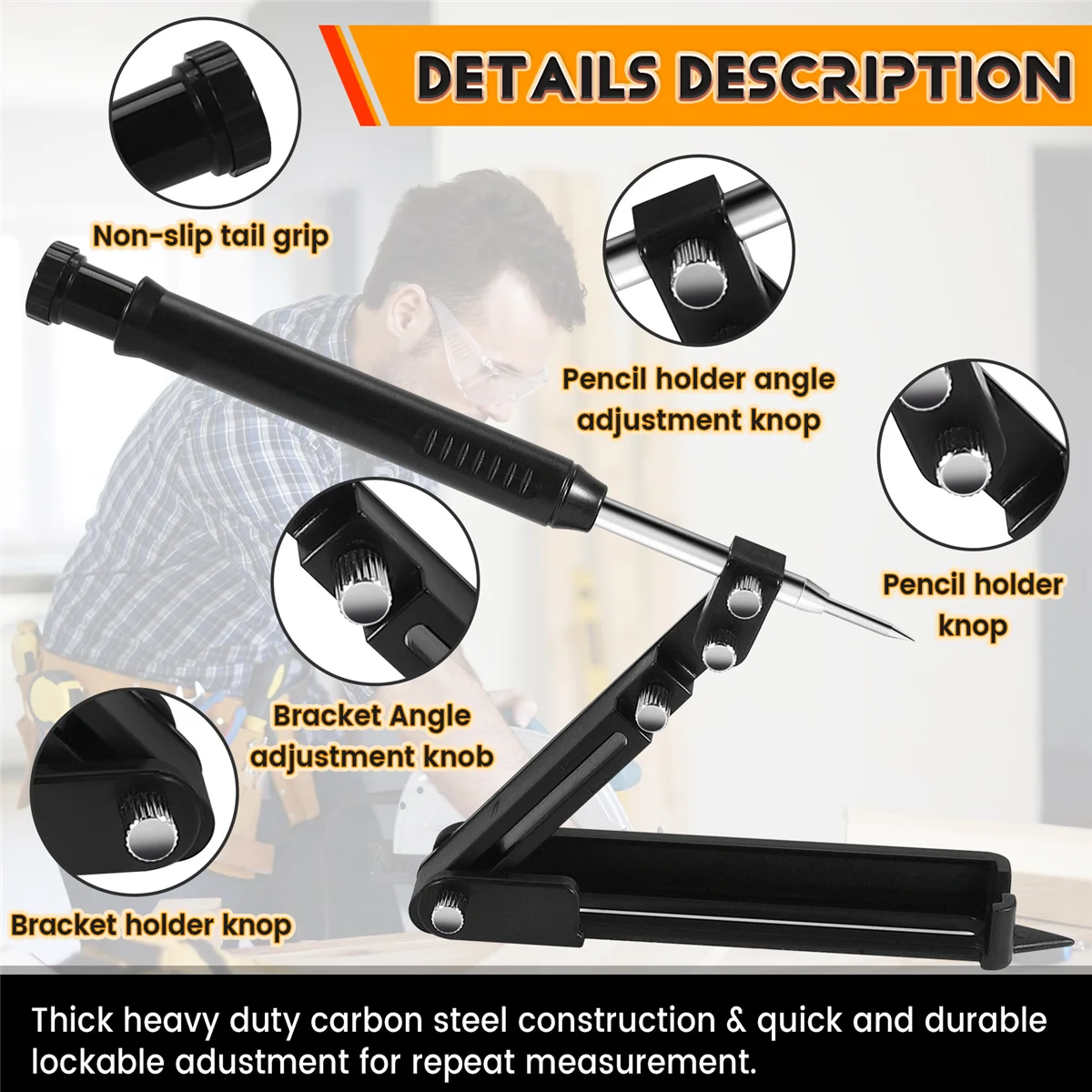 New A26P Multi-Function Construction Pencil - Multi-Function Scribing Tool, DIY Woodworking Scribing Measurement Tool