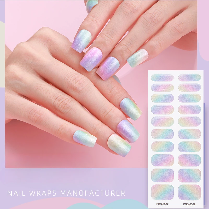 20 Strips Gradual Laser Semi-Cured Gel Nail Wraps Long Lasting Star Full UV Light Gel Cured Stickers Manicure DIY Decoration