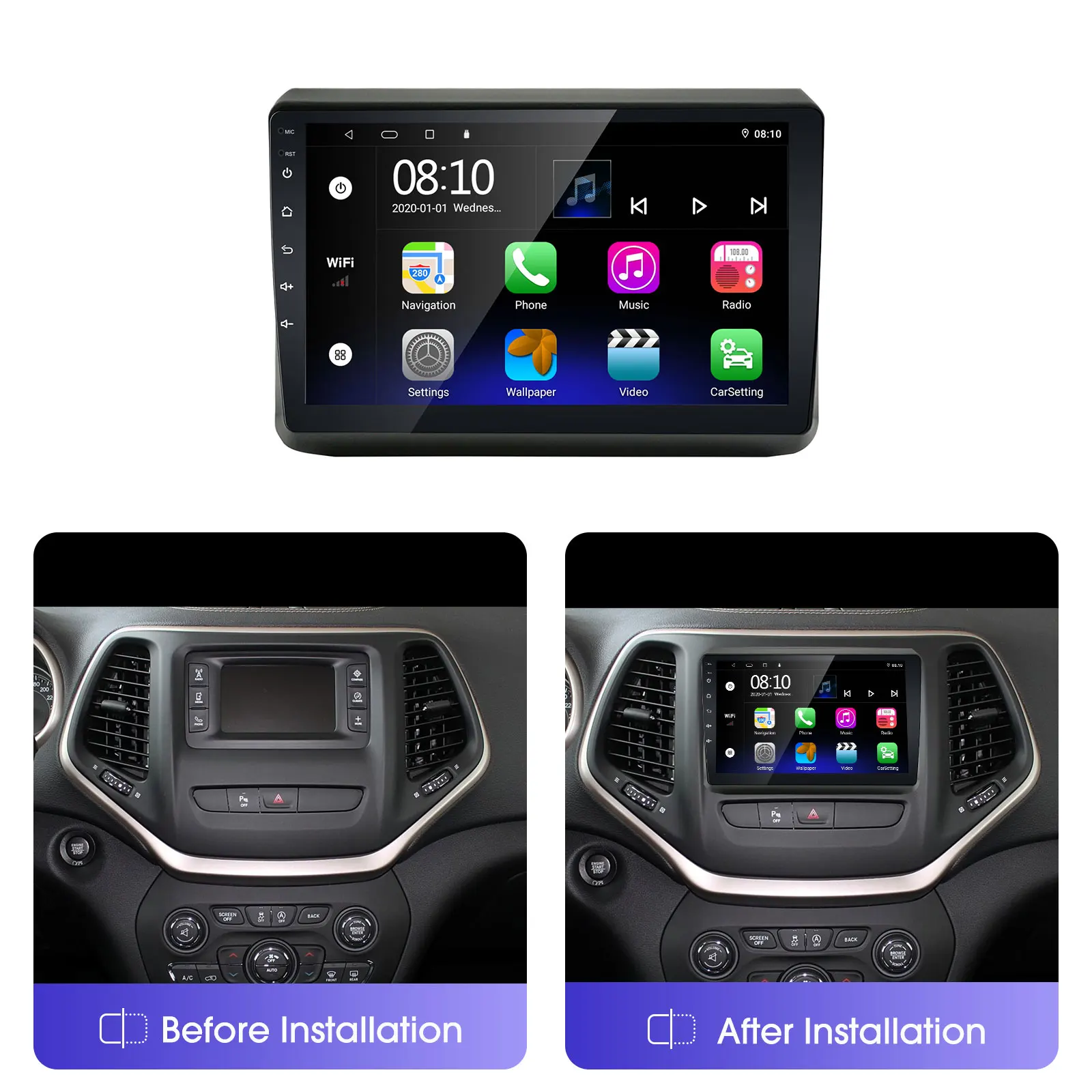 EzoneTronics CarPlay Android Auto Android12 CarRadio for Jeep Grand Cherokee 2014-2020 360°Camera Multimedia Player Navigation