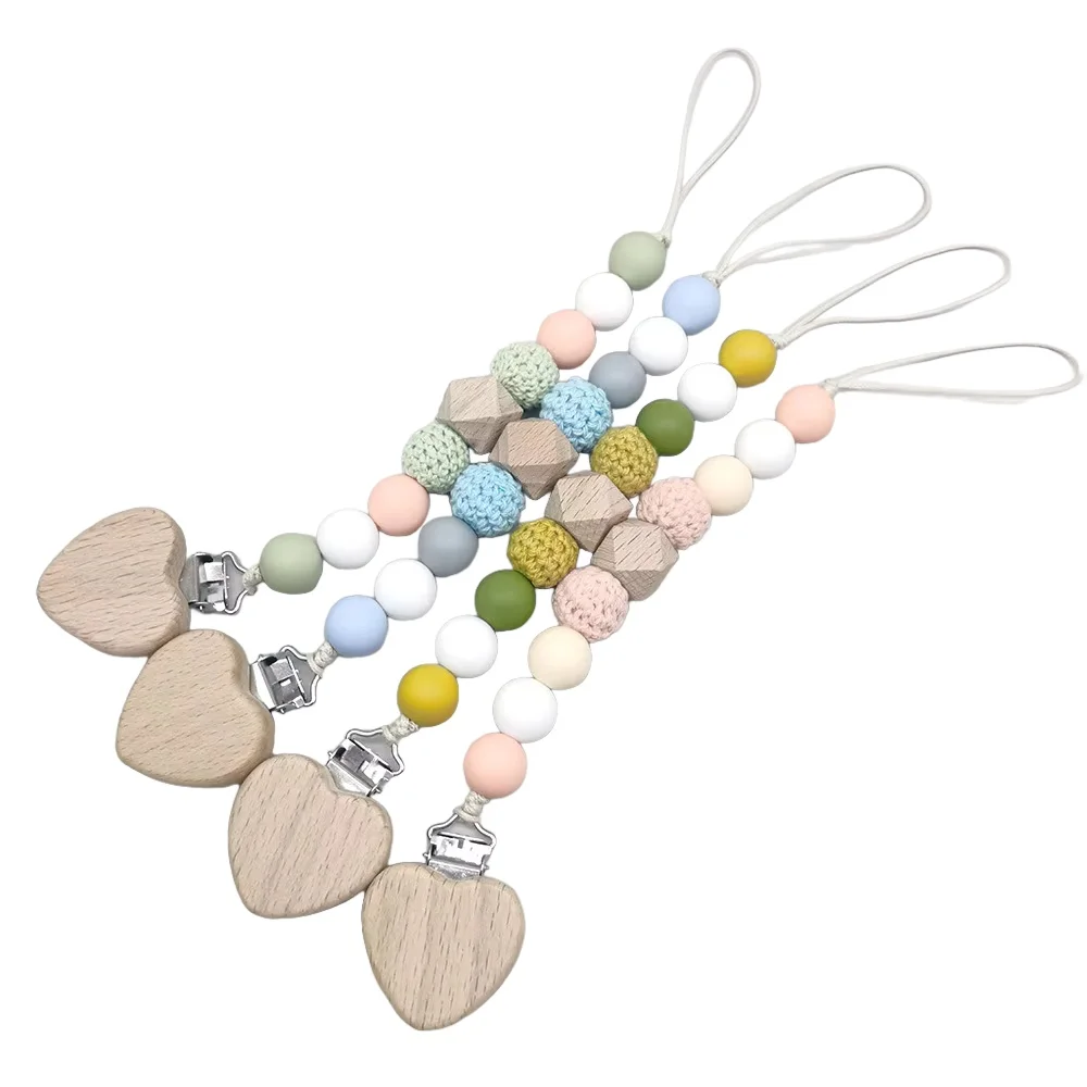 

Heart Beech Pacifier Clips Crochet Silicone Pacifier Chain Pendant Dummy Nipple Holder Anti-drop Accessory