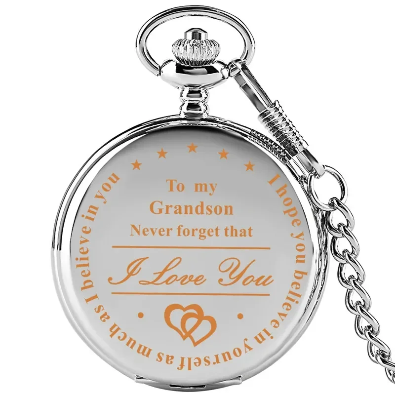 

Steampunk I Love You To My Grandson Black Silver Quartz Pocket Watch for Boy Kids Clock Fob Pendant Chain Gift Reloj de bolsillo