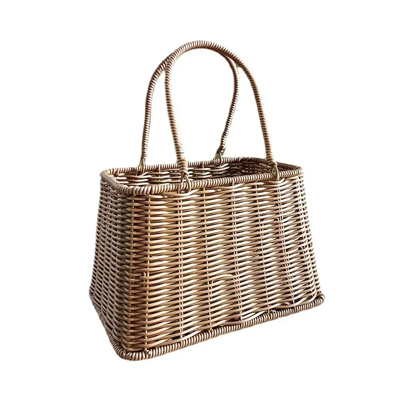 Imitation Vine Baskets Picnic Storage Basket PP Wicker Suitcase with Hand Gift Box Woven Fruit Baskets Sundries Organization