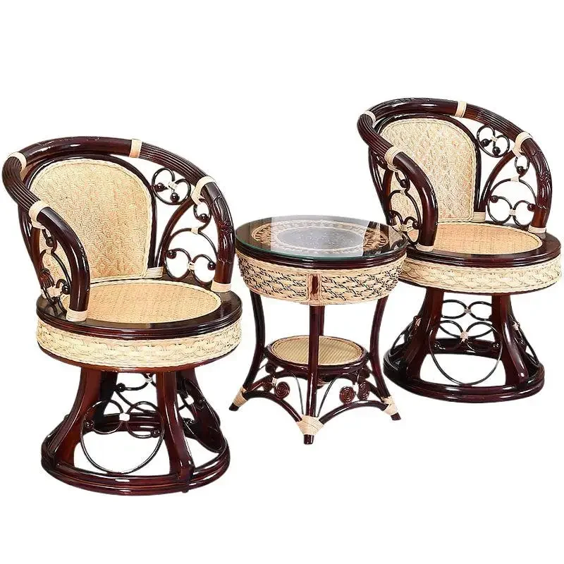 Rattan chair three-piece balcony leisure table and chair combination rotating chair single back